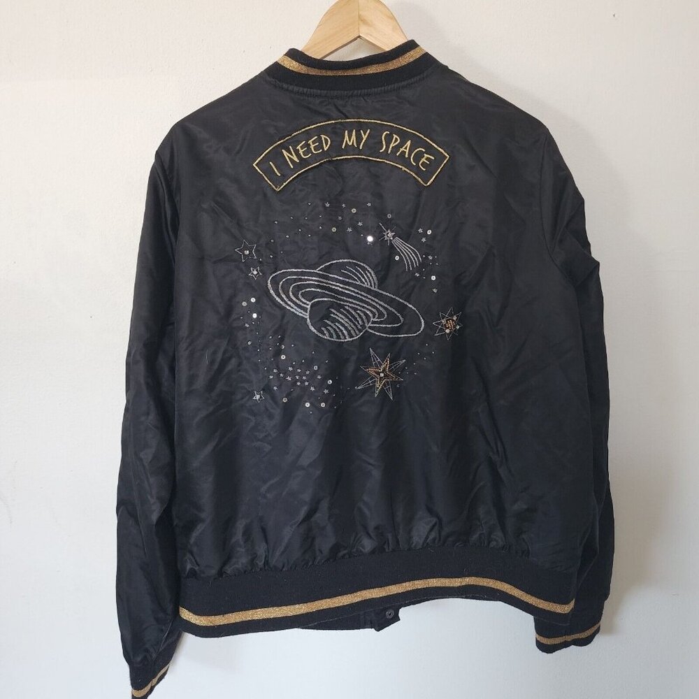 Torrid I Need My Space Jacket Sequin Bomber Pearl Snap Button 2